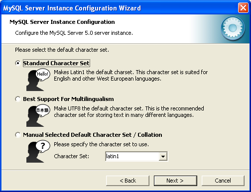 MySQL Server Instance Config Wizard:
Character Set
