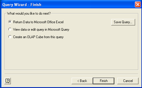 Microsoft
Query、移動先を選択