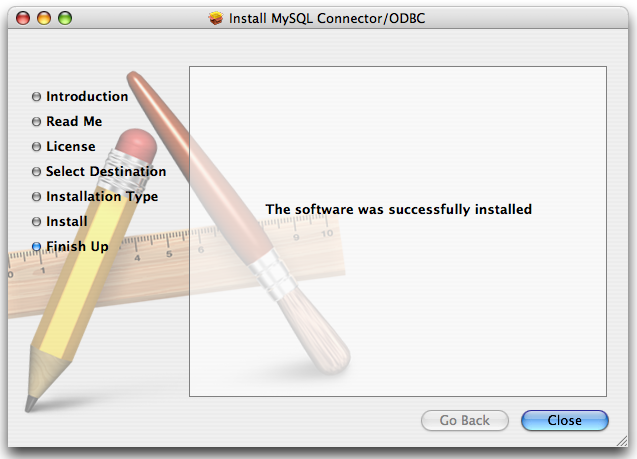 Connector/ODBC Mac OS X Installer -
Installation complete